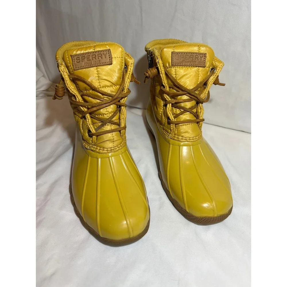 Sperry Women's Yellow Quilted‎ Duck Boots Size 7 Waterproof Fleece Lined Winter